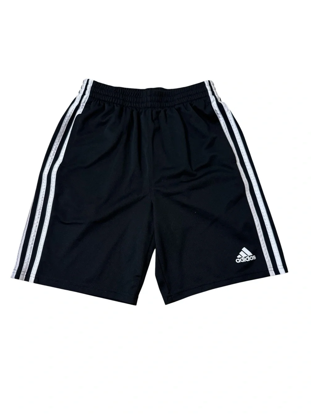 adidas | Black Shorts with White Three-Stripe Detail Size Large Boys 14-16